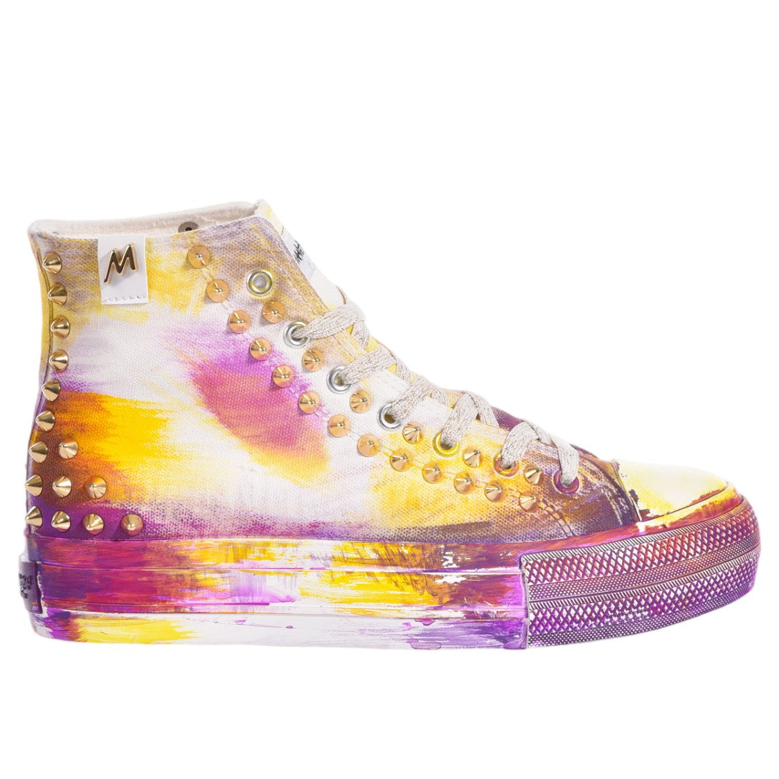 Mimanera Purple Handcrafted Studded Gold Platform Sneakers