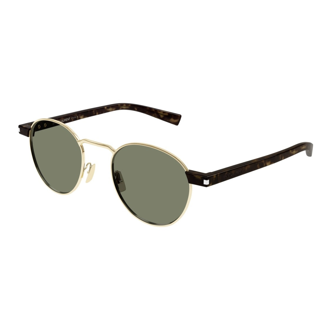 Saint Laurent Gold-Tone Round Frame Sunglasses With Tortoiseshell Temples