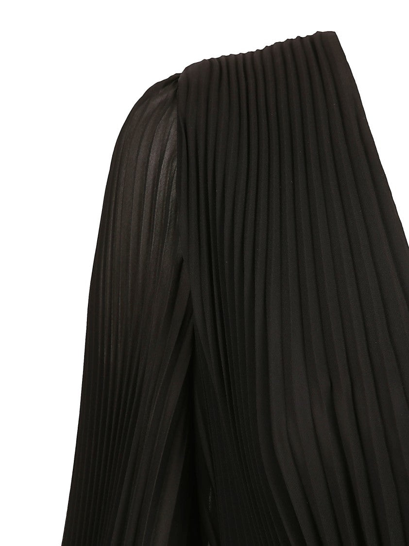 Max Mara Pleated Black Dress With Deep V-Neckline