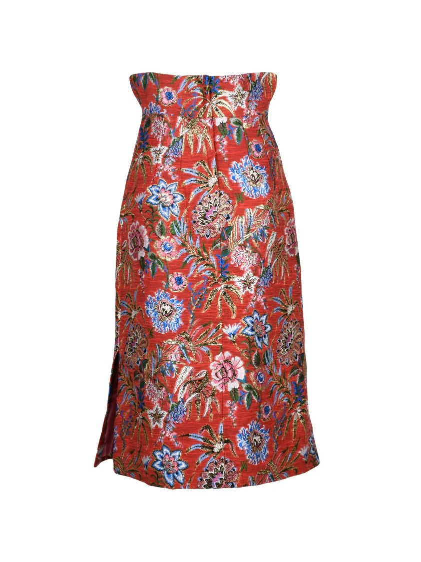 Dolce & Gabbana High-Waisted Damask Floral Skirt With Metallic Accents
