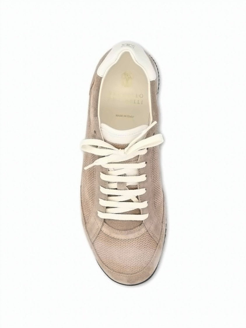 Brunello Cucinelli Low-Profile Suede And Calfskin Sneakers