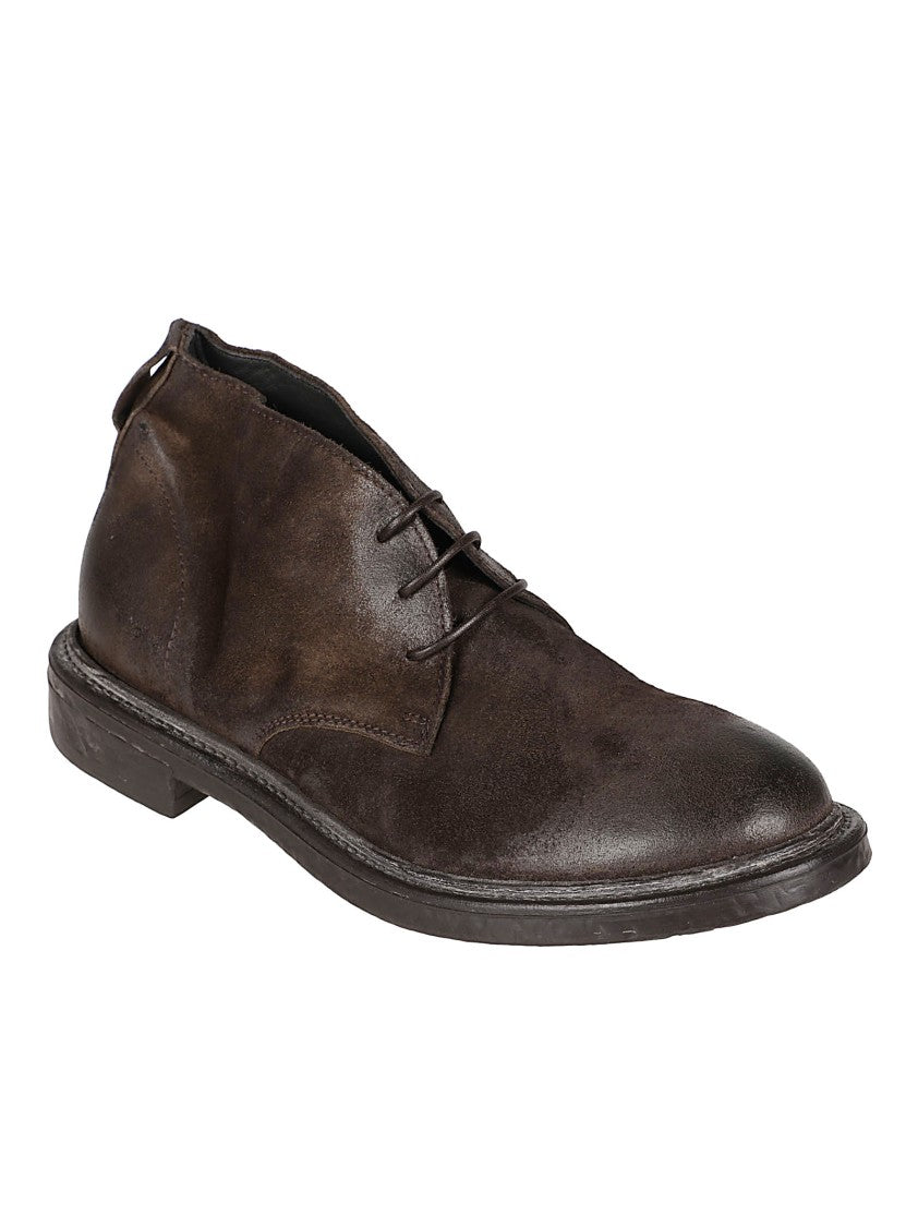 Moma Mid-Brown Calf Leather Ankle Boots With Lace-Up Detail