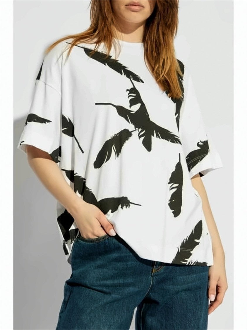 Alexander Mcqueen Relaxed Fit T-Shirt With Unique Feather Print