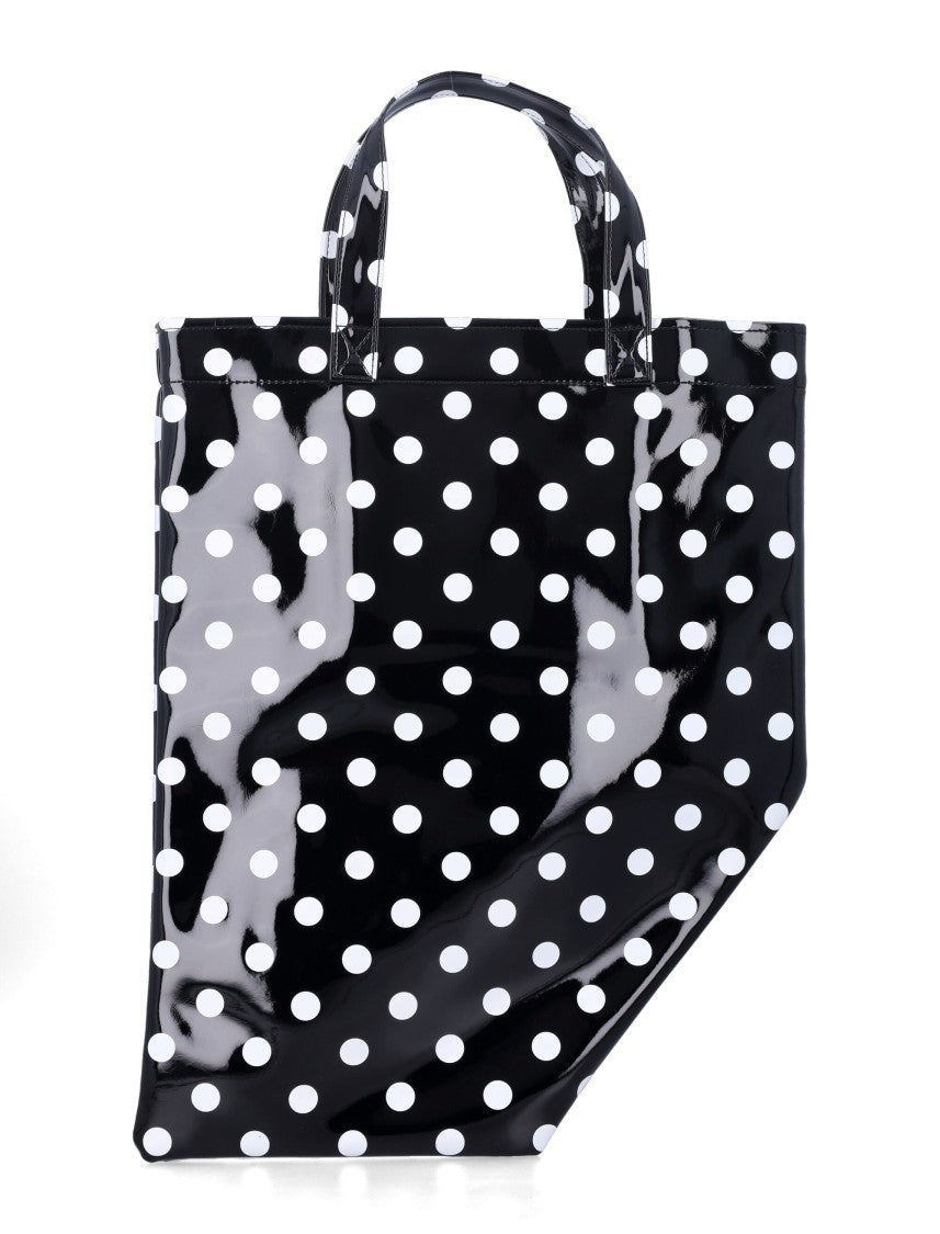 Comme Des Garçons Glossy Black Tote Bag With Polka Dot Design