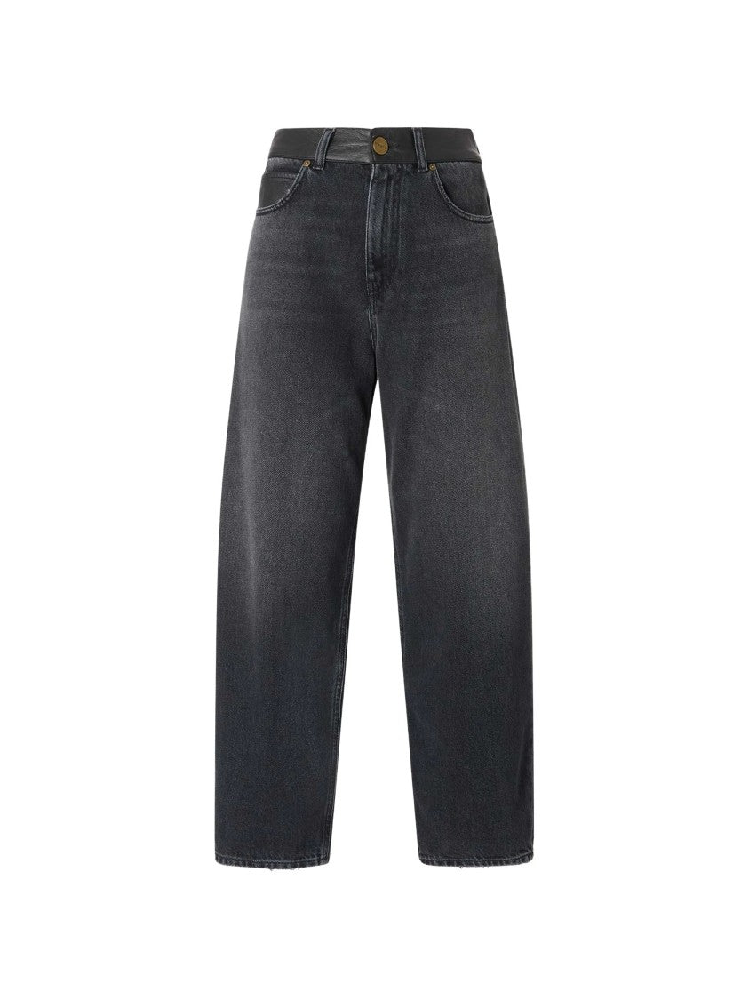 Pinko Wide-Leg Cropped Denim Pants With Relaxed Fit And Classic 5-Pocket Design