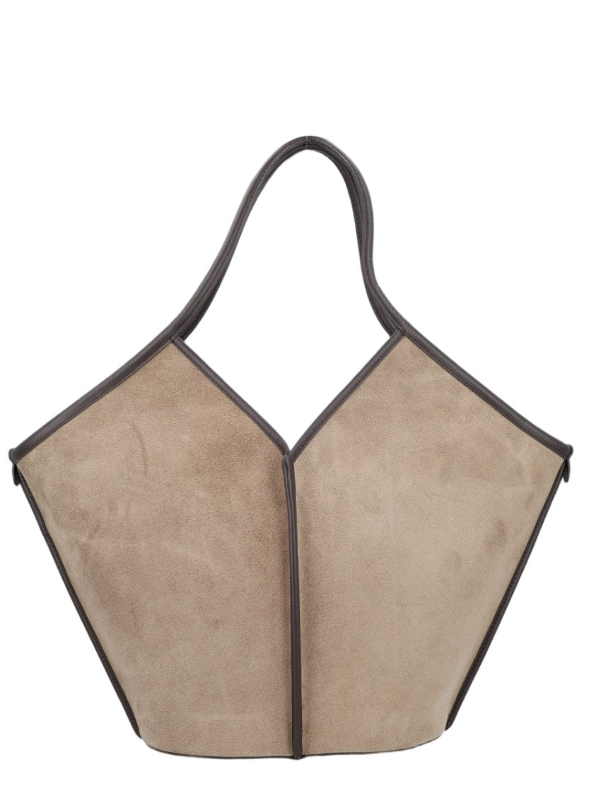 Hereu Grey Geometric Angular Calf Suede Shoulder Bag