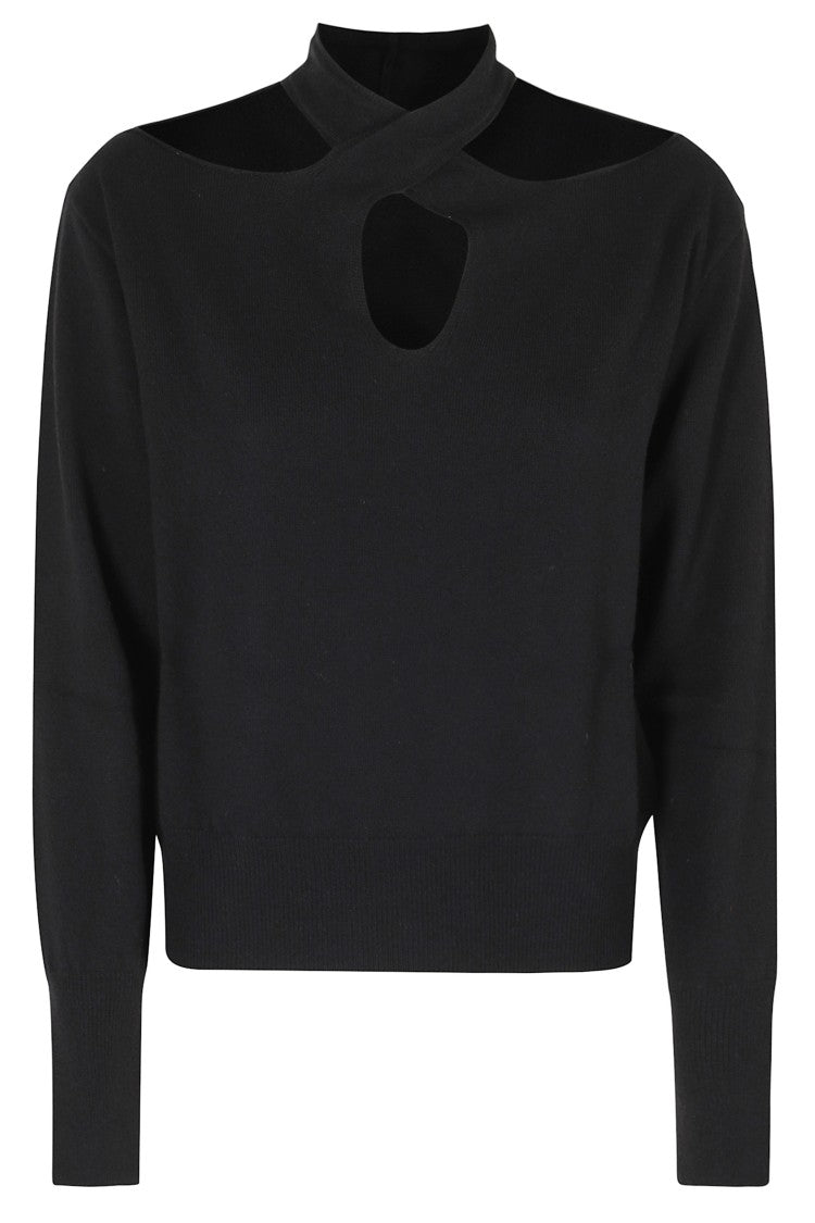 Federica Tosi Black Cross-Neck Cutouts Wool-Blend Sweater