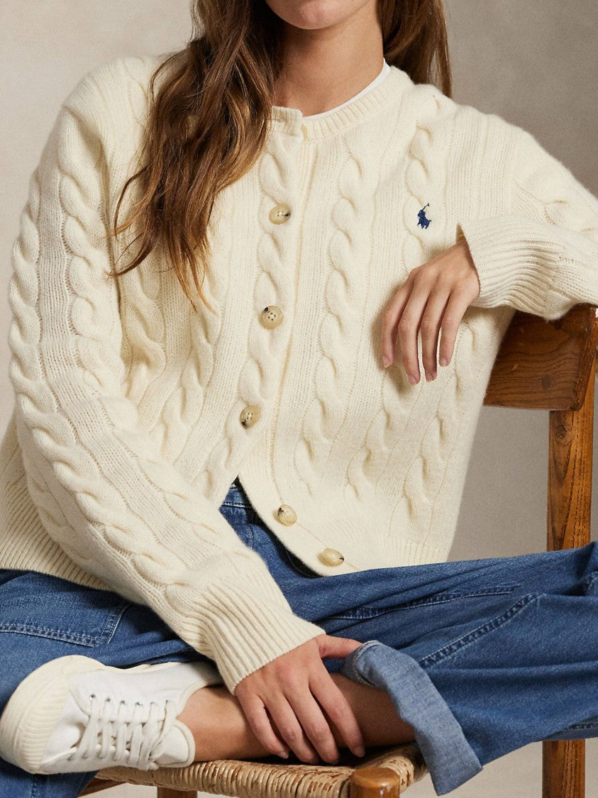 Polo Ralph Lauren Cable-Knit Embroidered Cropped Cardigan
