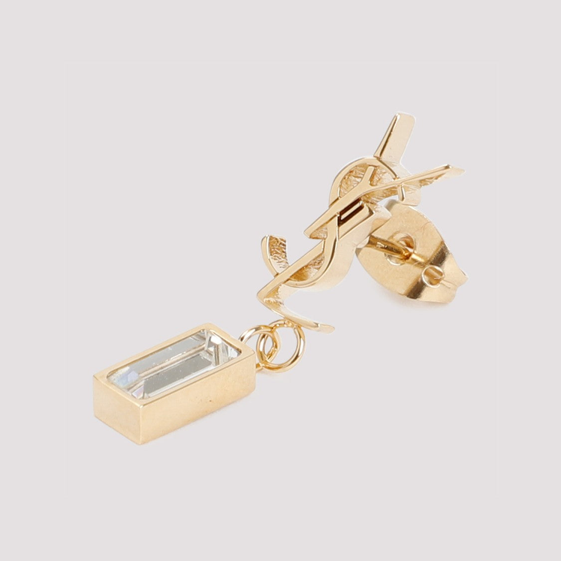 Saint Laurent Single Pampil Dore Crystal Brass Earrings