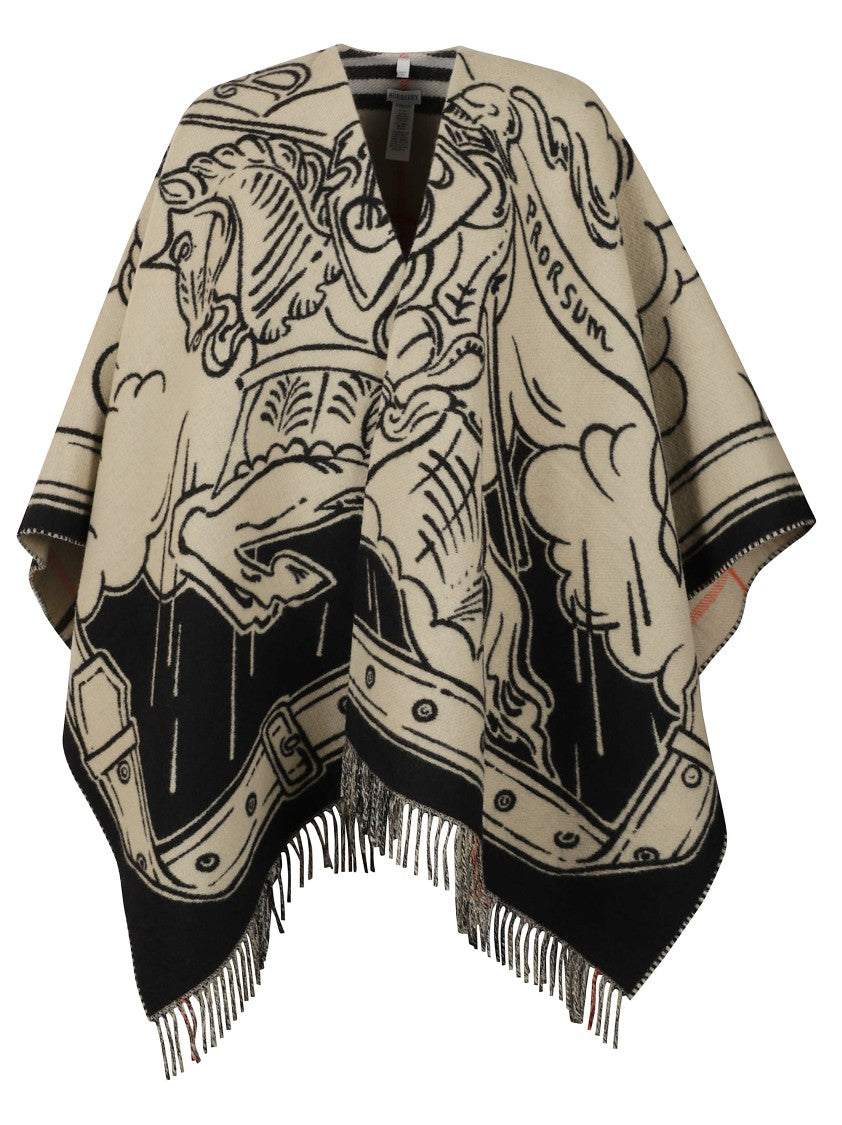 Burberry Beige Poncho Coat With Bold Graphic Prints