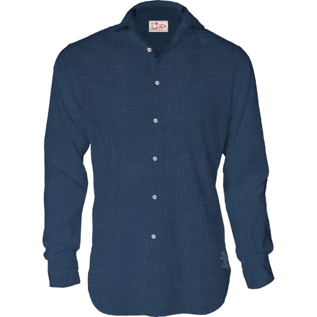 Mc2 Saint Barth Navy Blue Pamplona Linen Shirt
