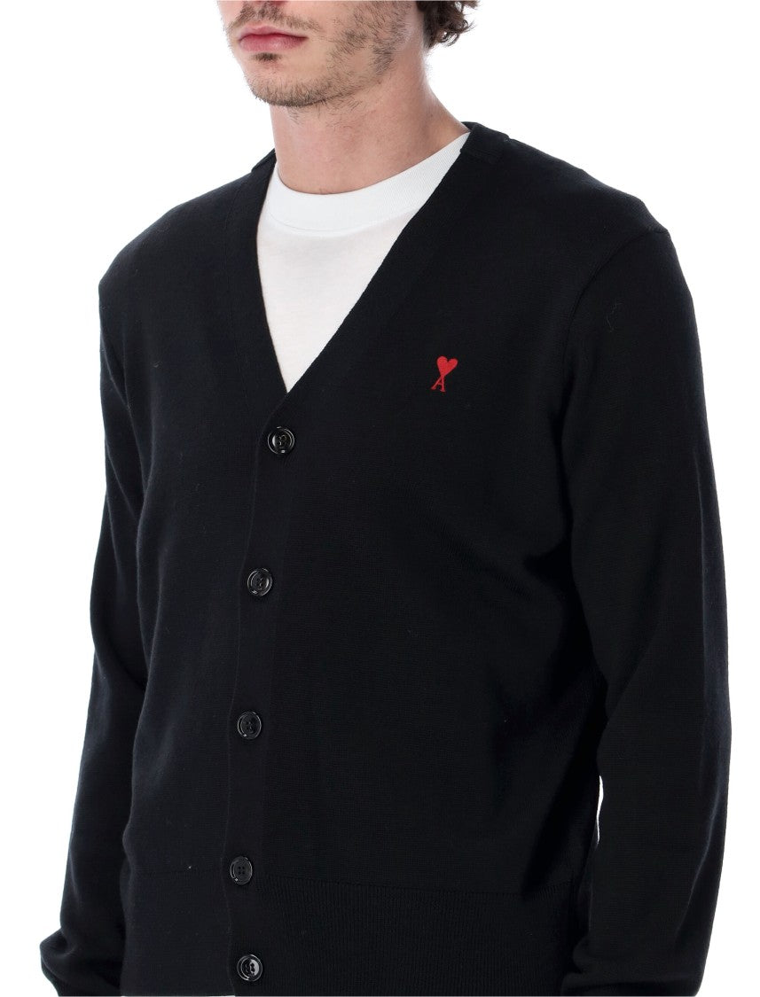 Ami Paris Quota Ami De Coeur V-Neck Fine-Knit Cardigan