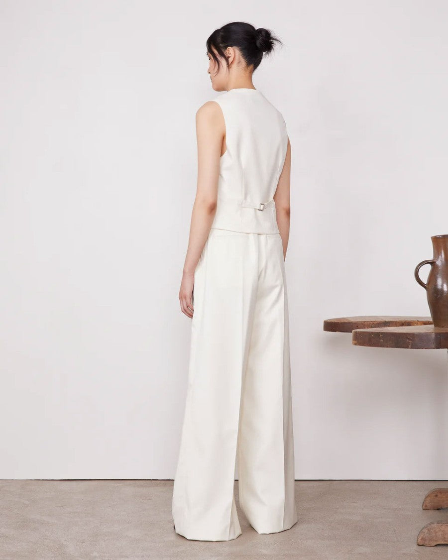 Officine Generale High-Waisted Wide Leg Pants With Double Pleats