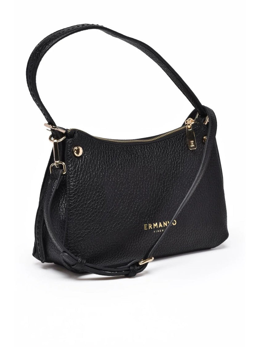 Ermanno Firenze Black Polyurethane Unity Shoulder Bag
