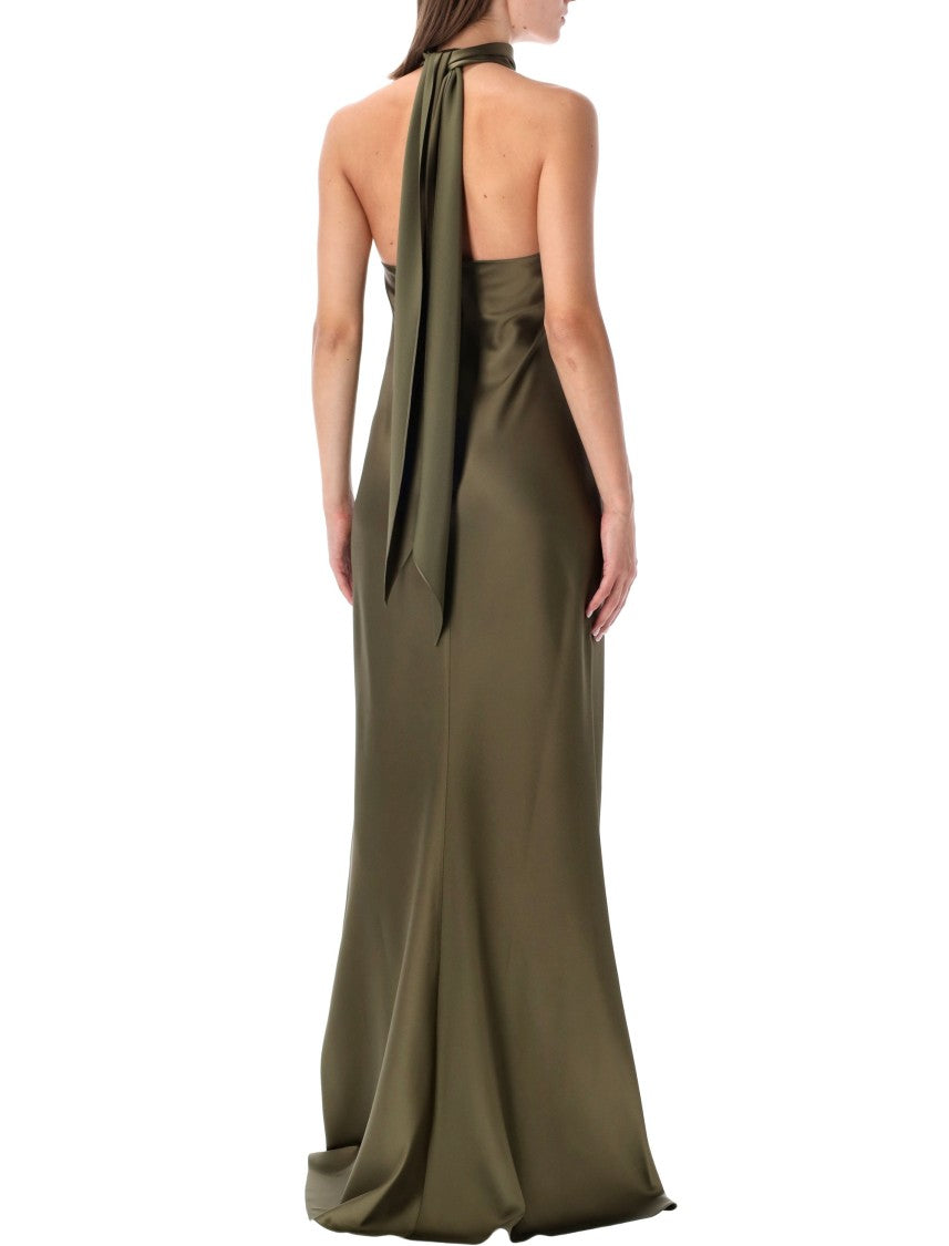 Polo Ralph Lauren Floor-Length Satin Evening Dress With Open Back And Grosgrain Tie