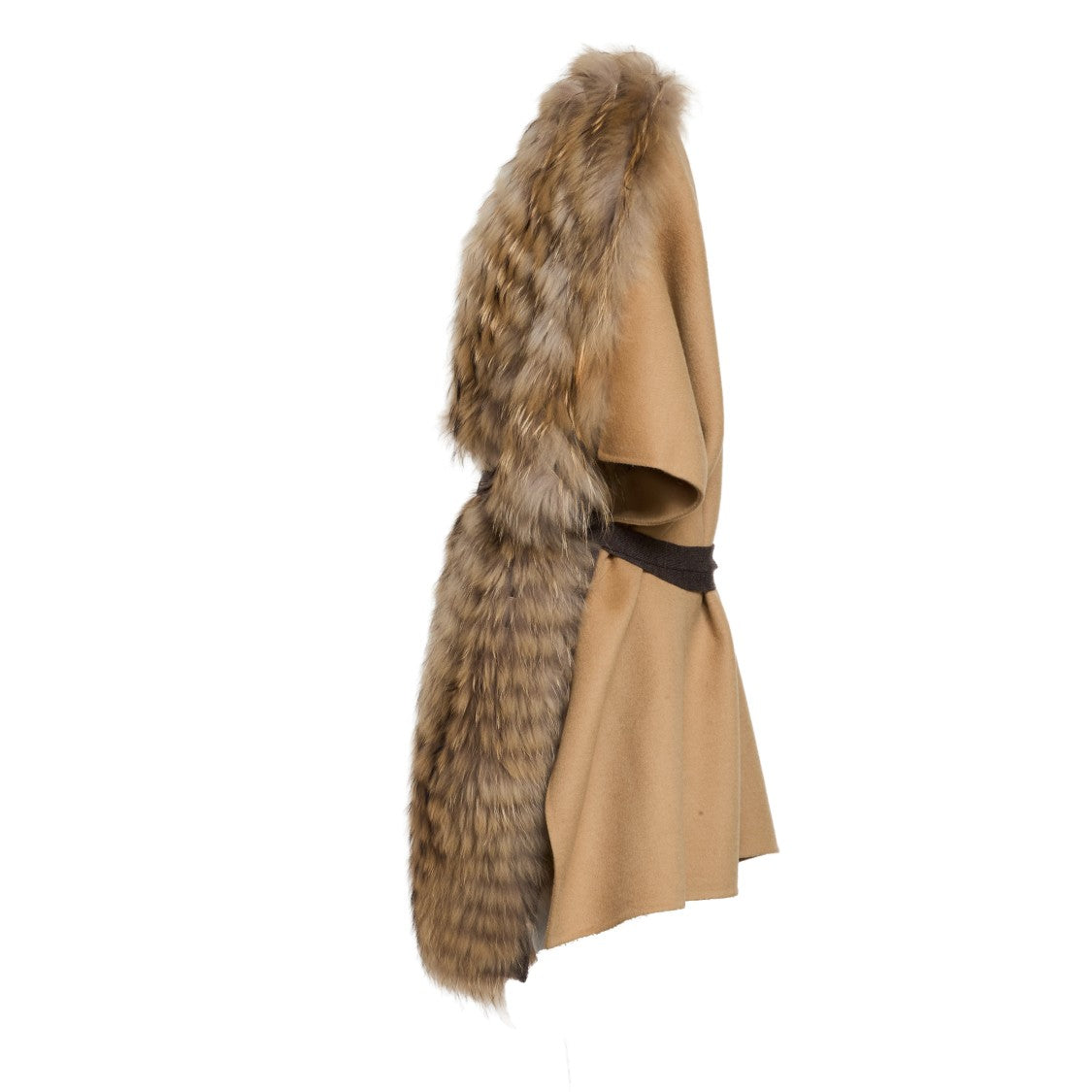 Parosh Oversized Beige Faux Fur Cape Gilet