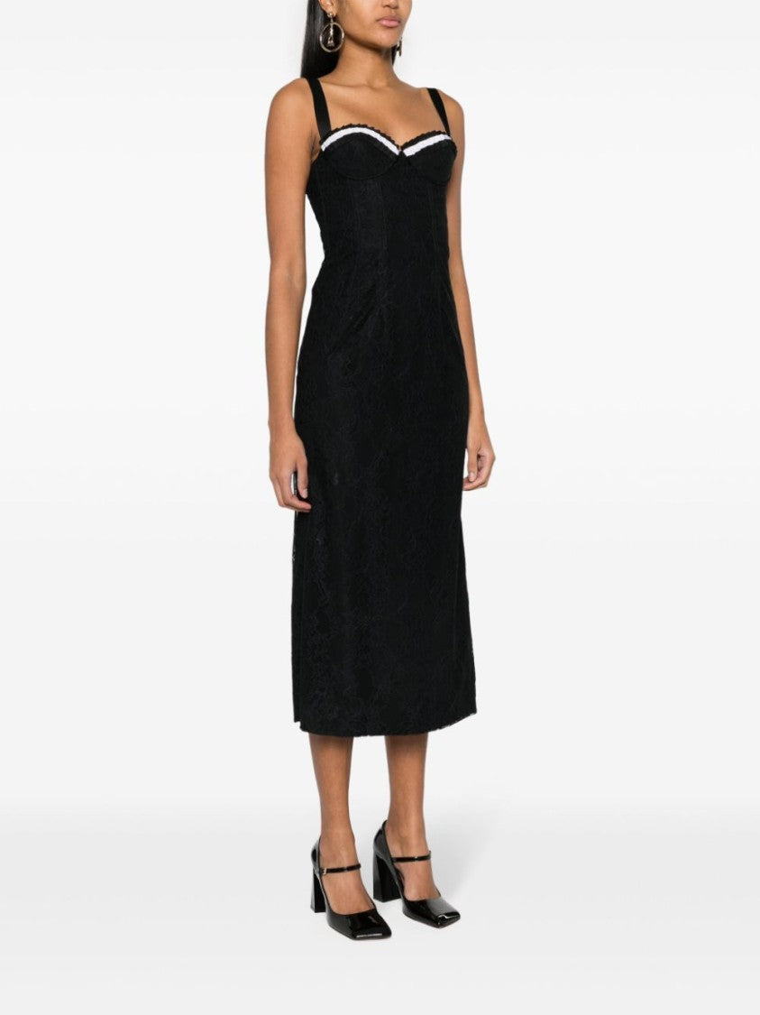 Moschino Mid-Length Black Floral Lace Dress