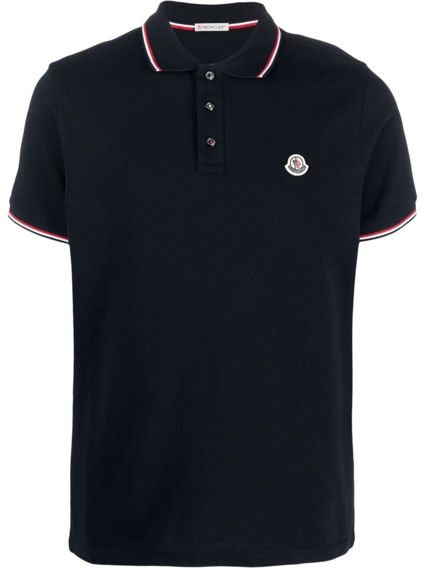 Moncler Short-Sleeve Polo Shirt With Ribbed Collar And Striped Accents