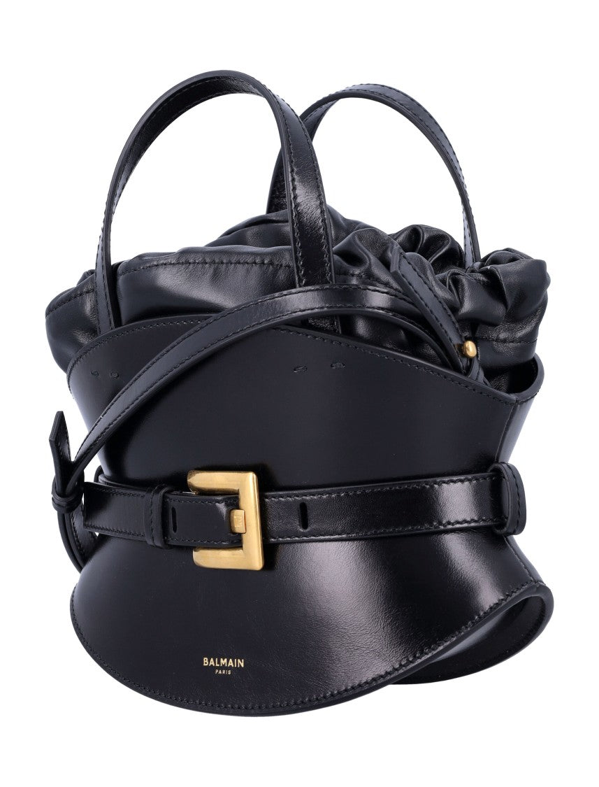 Balmain Mini Handbag With Structured Leather Base