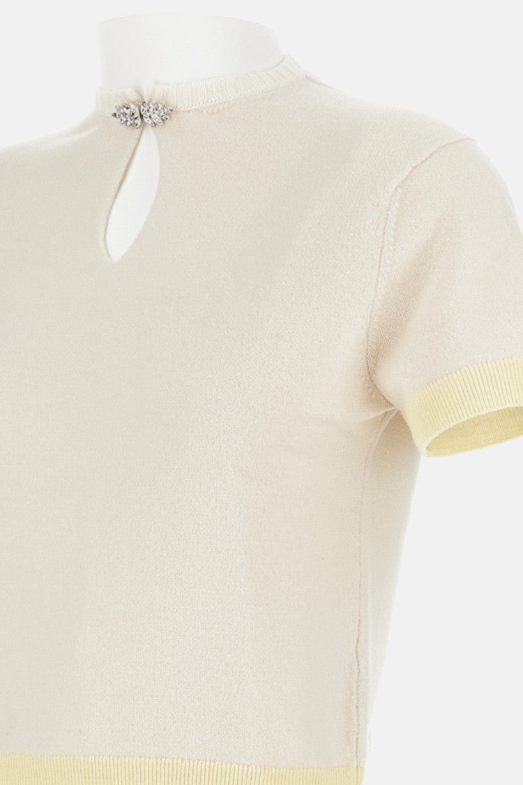 Barrie Knitted Wool Top With Rhinestone Brooch