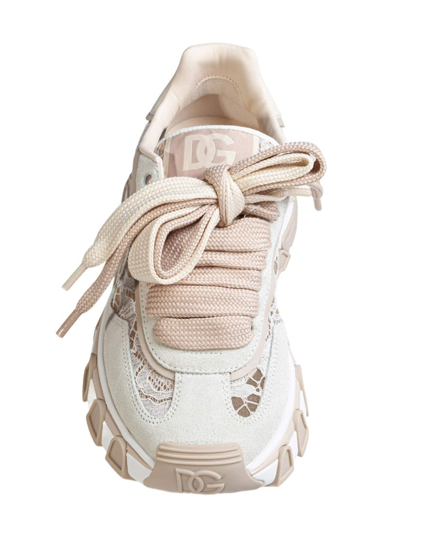 Dolce & Gabbana Cream Lace Sneakers With Sole