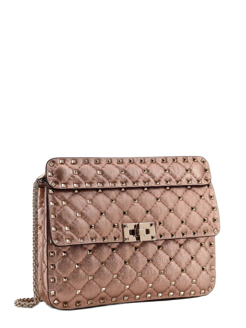 Valentino Garavani Quilted Brown Leather Bag With Pyramid Studs And Chain Strap