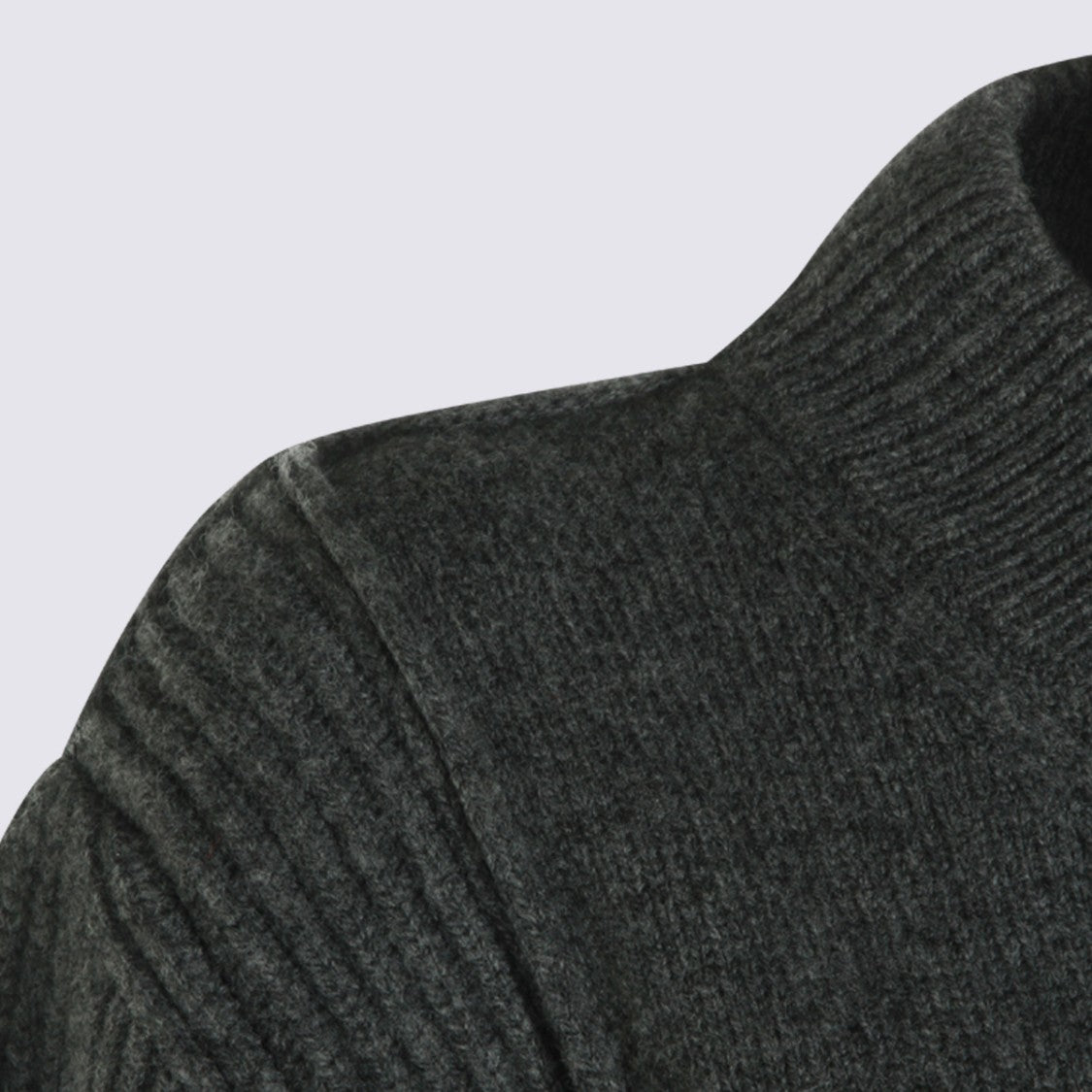 Marni Deep V-Neck Fitted Sweater With Textured Ribbed Sleeves