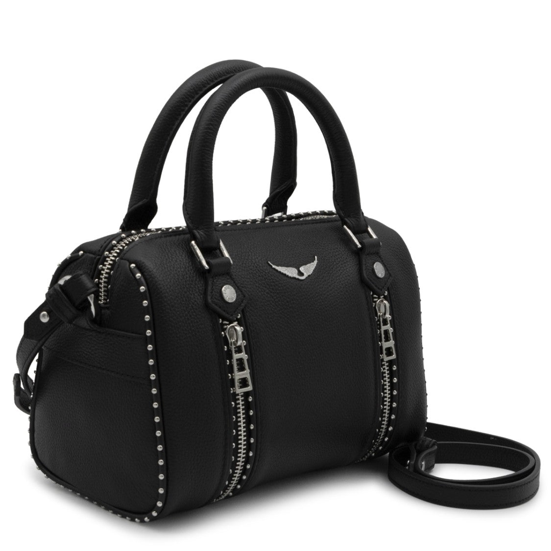 Zadig & Voltaire Textured Black Handbag With Silver-Tone Accents