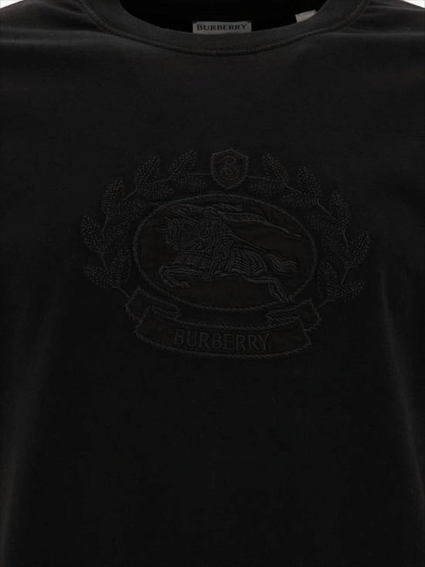 Burberry Tonal Emblem Black Cotton T-Shirt