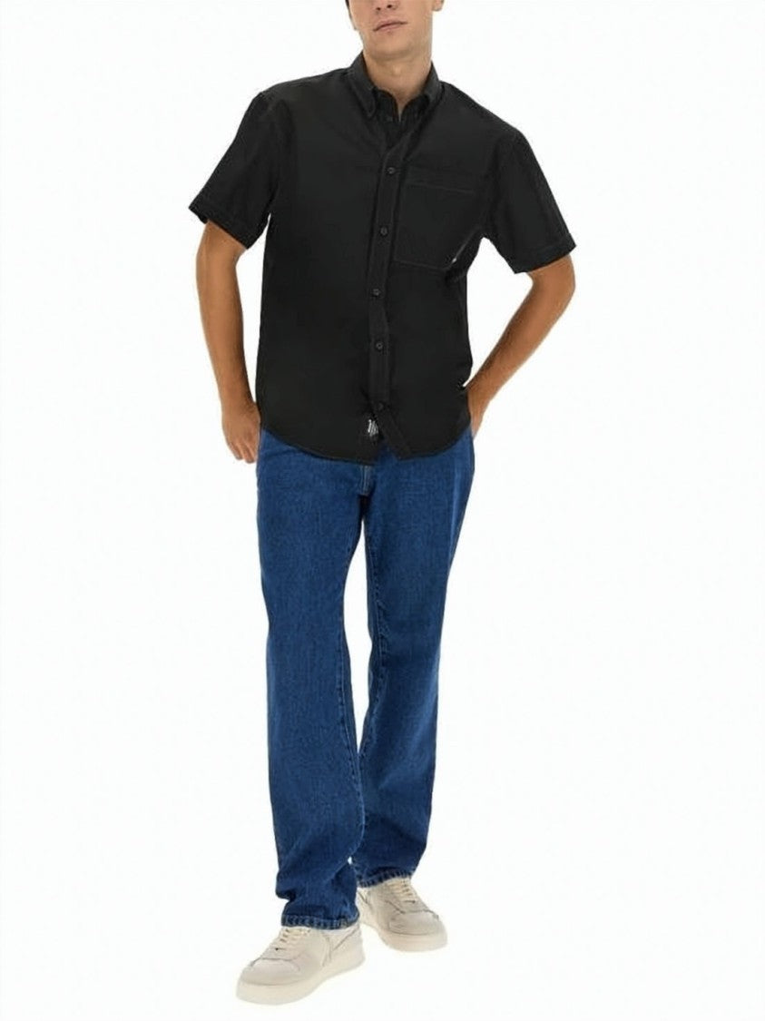 Msgm Button-Down Short-Sleeve Shirt With Structured Finish