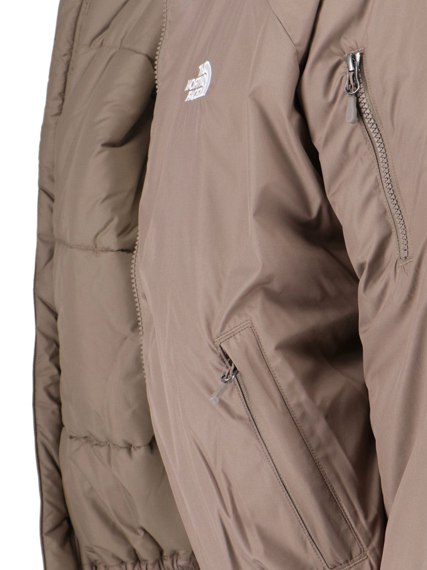The North Face Beige Padded Bomber Jacket With Shawl Collar And Ribbed Trimming