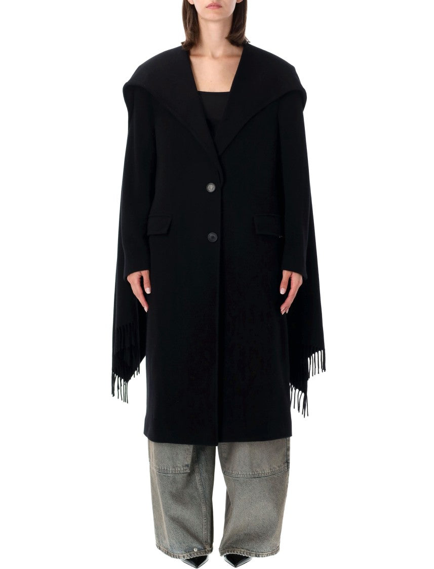 The Attico Black Fringed Long Scarf Coat