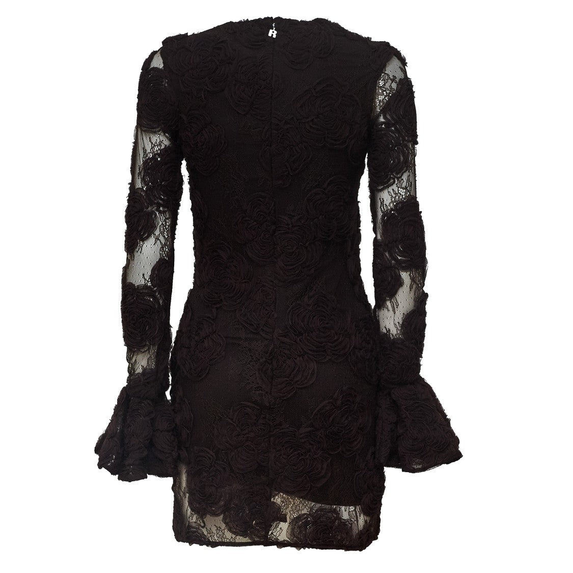 Rotate 3D Floral Lace Mini Dress With Sheer Sleeves And Flared Cuffs