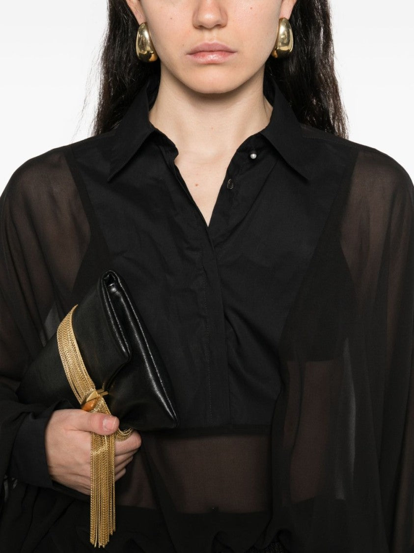 Pinko Polychiffon Black Bodysuit With Structured Plastron