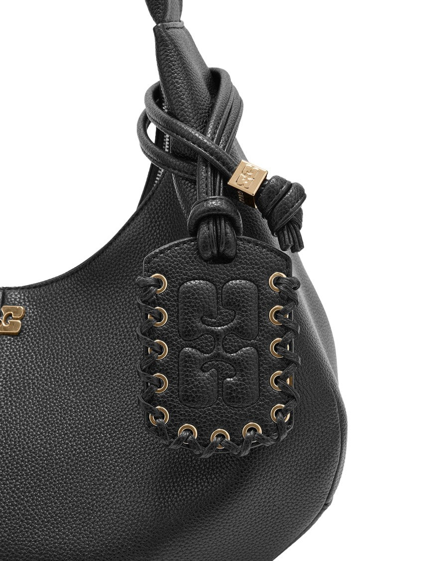 Ganni Medium Grained Black Hobo Shoulder Bag