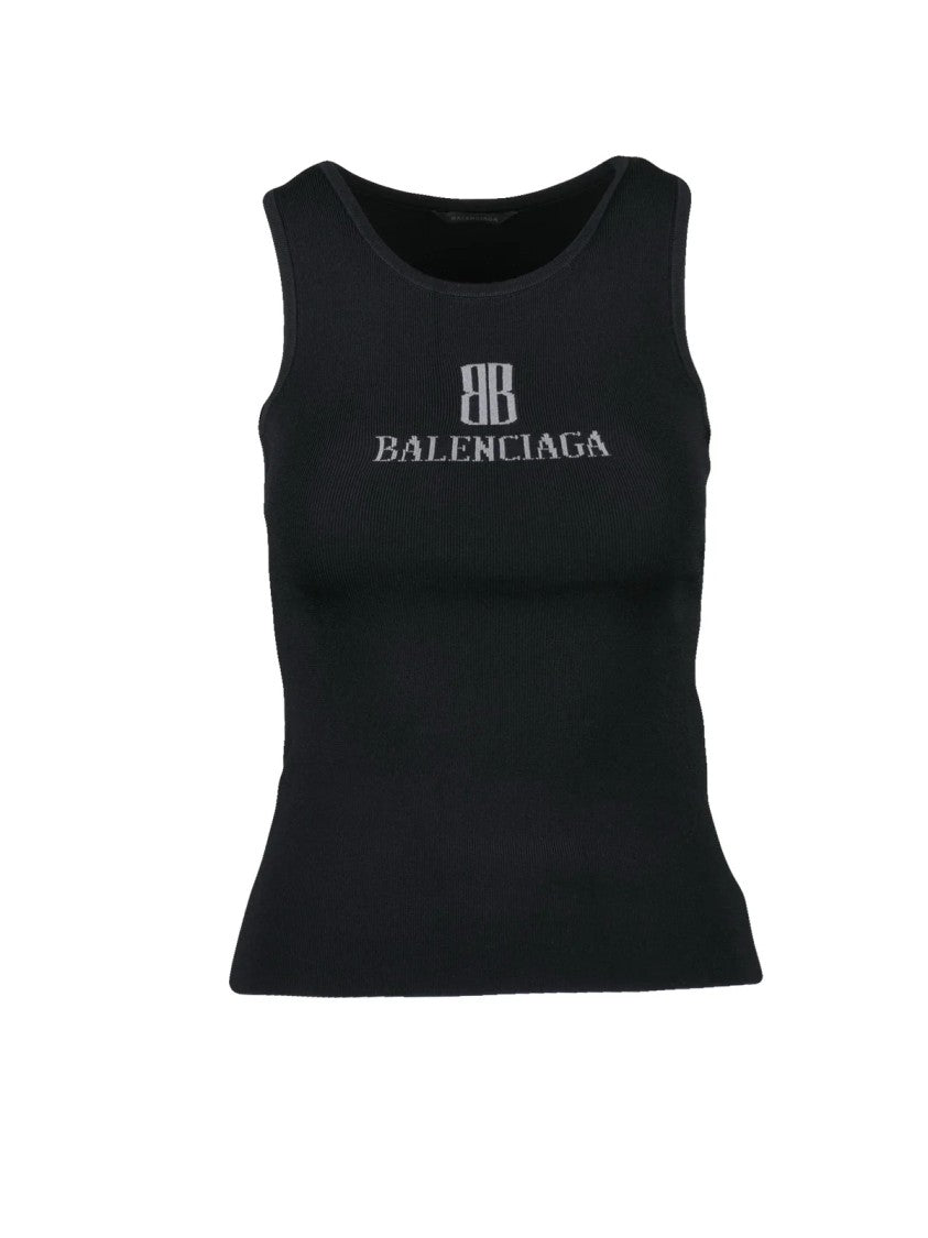 Balenciaga Black Viscose-Blend Fitted Tank Top