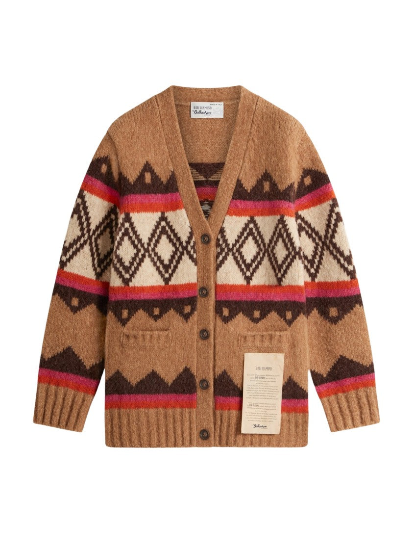 Ballantyne Raw Diamond Jacquard Wool-Blend V-Neck Cardigan