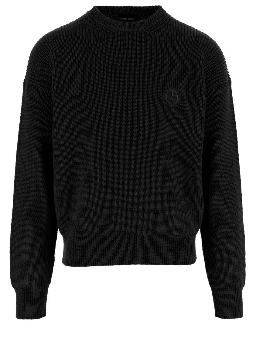 Giorgio Armani Black Knitted Wool Sweater With Logo Detail