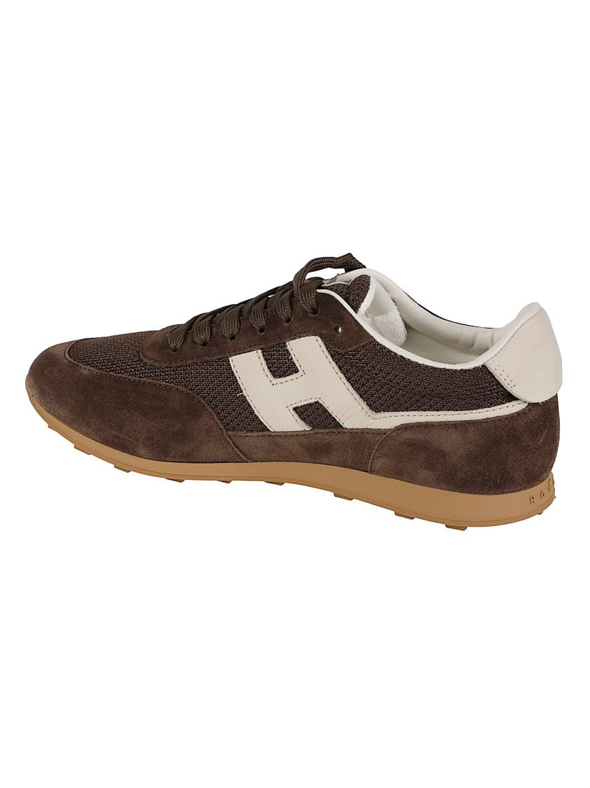Hogan Brown H699 Calf Leather Mesh Sneakers