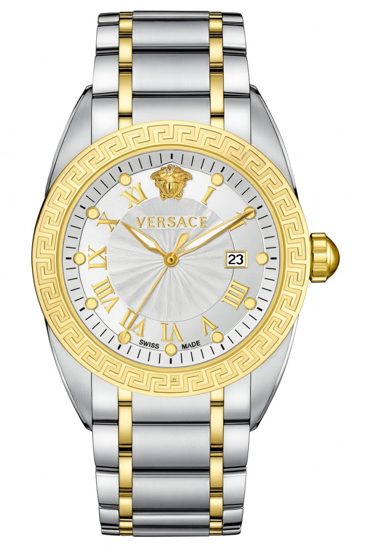 Versace V-Circle Analog Quartz Watch With Medusa Engraving And Steel Bracelet