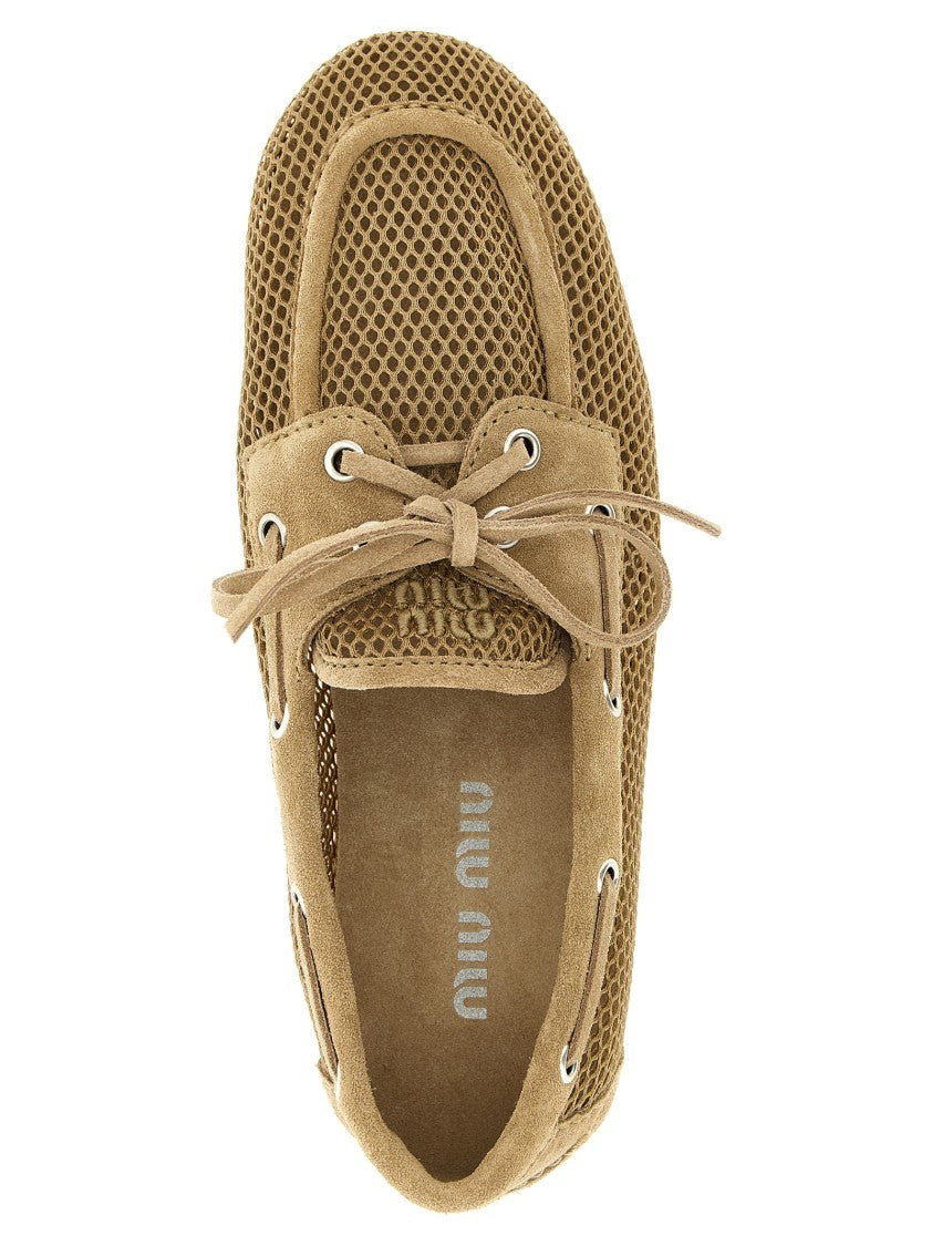 Miu Miu Mesh And Suede Boat Shoe