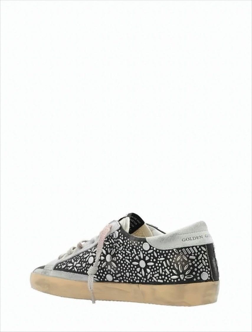 Golden Goose Black Leather Low-Top Sneakers With Floral Cut-Out Design