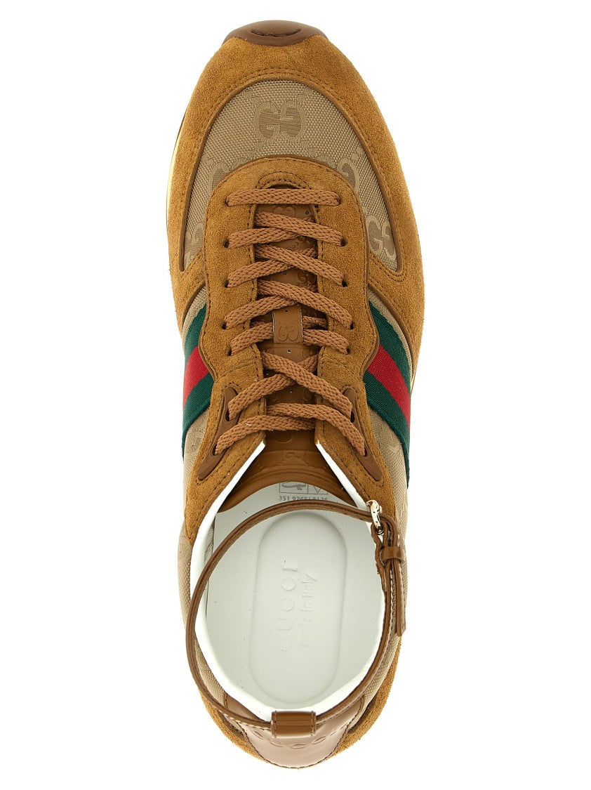Gucci Suede Sneakers With Gg Nylon Inserts