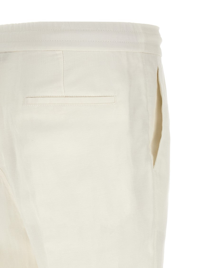 Brunello Cucinelli White Linen And Cotton Blend Trousers