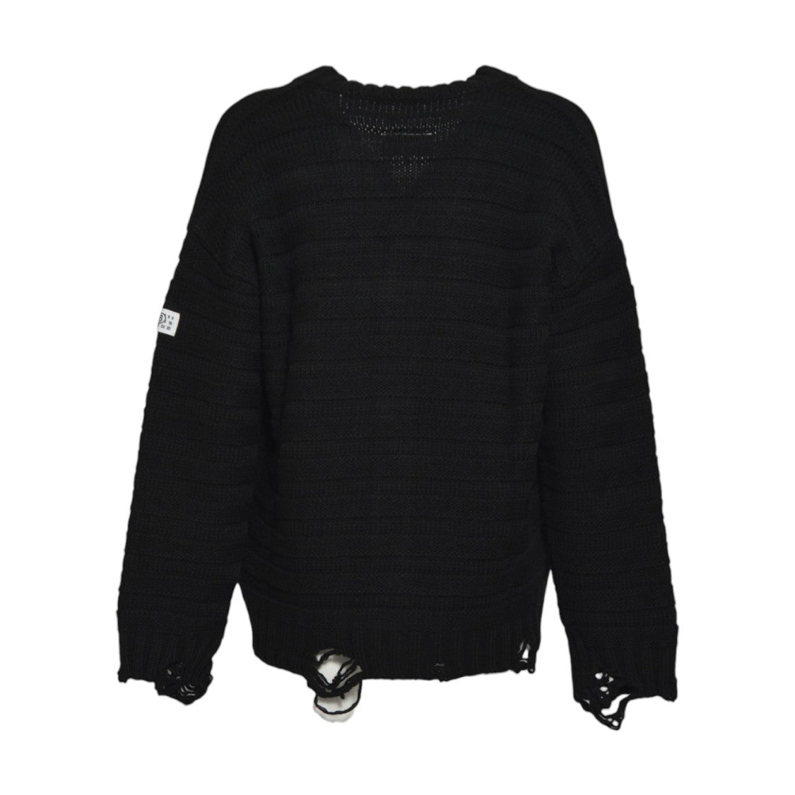 Mm6 By Maison Margiela Button-Up Black Knitted Sweater With Distressed Hem