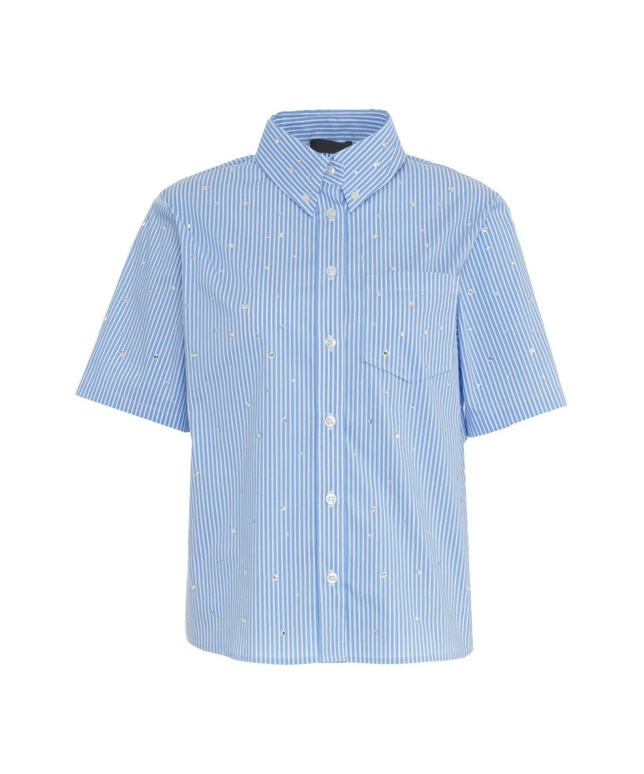 Liu Jo Blue Striped Shirt With Rhinestone Accents