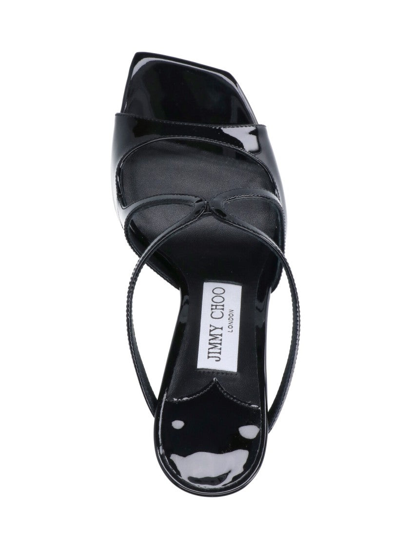 Jimmy Choo Lacquered Leather Slip-On Mules With Square Toe