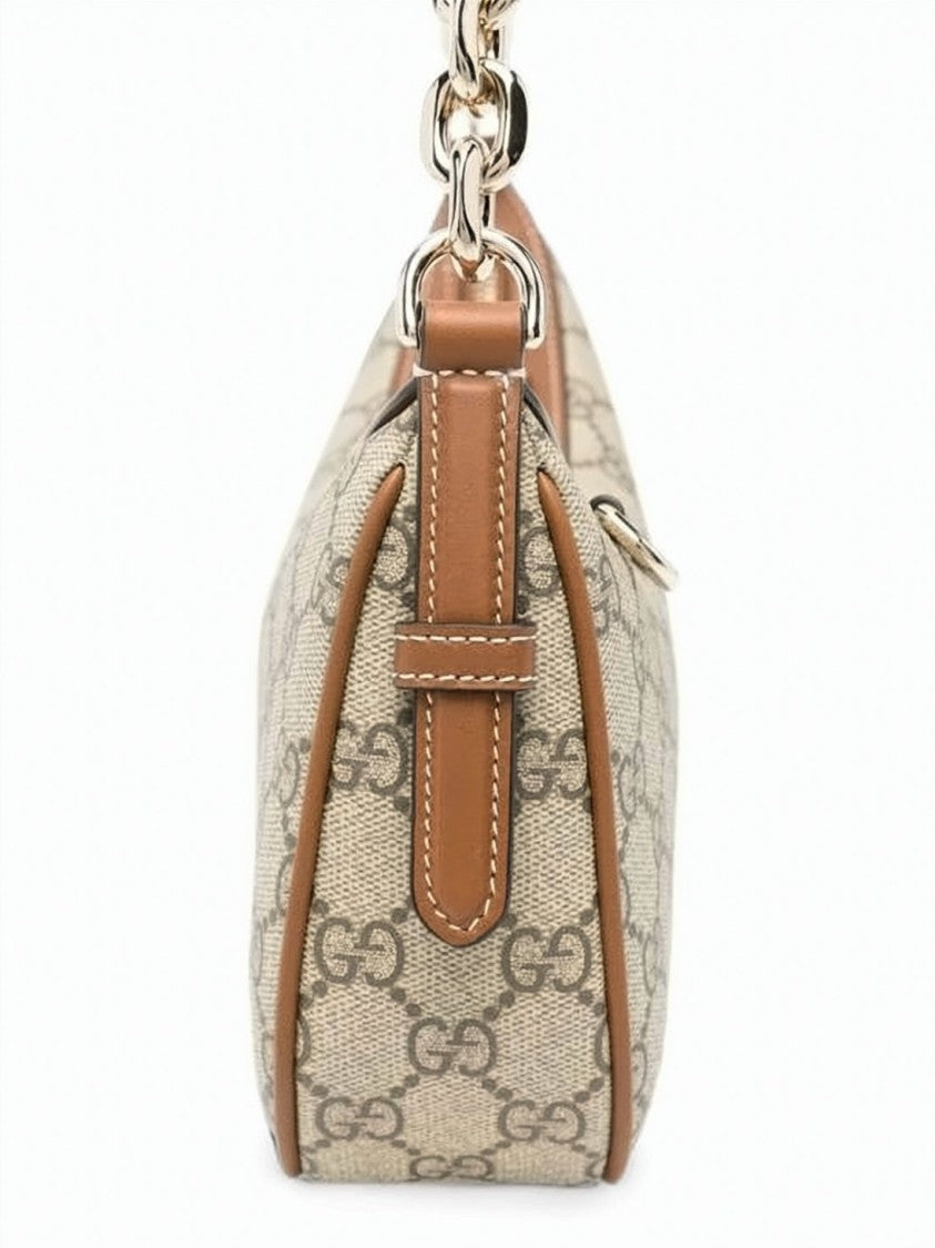 Gucci Curved Monogram Shoulder Bag With Gold-Tone Chain Strap