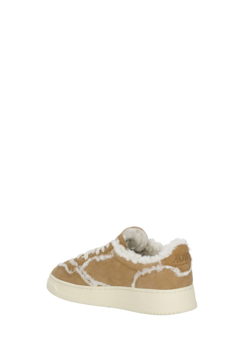 Autry Beige Suede Plush Fur Lining Low-Top Sneakers