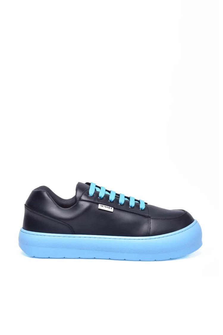Sunnei Leather Sneakers - Black/Light Blue